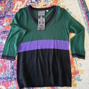 L.A.M.B. Green, Purple, and Black V-Neck Sweater